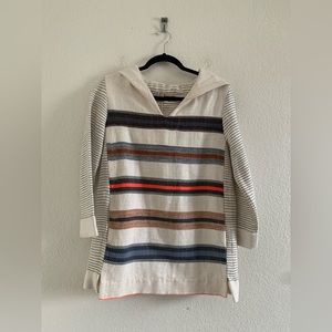 Lemlem Cream and Blue Boxy Hoodie with Sailor Collar